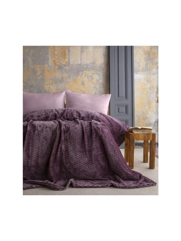 Apricitas Çift Kişilik Jakar Desen Battaniye  Trusty Mürdüm 200X220 - 1