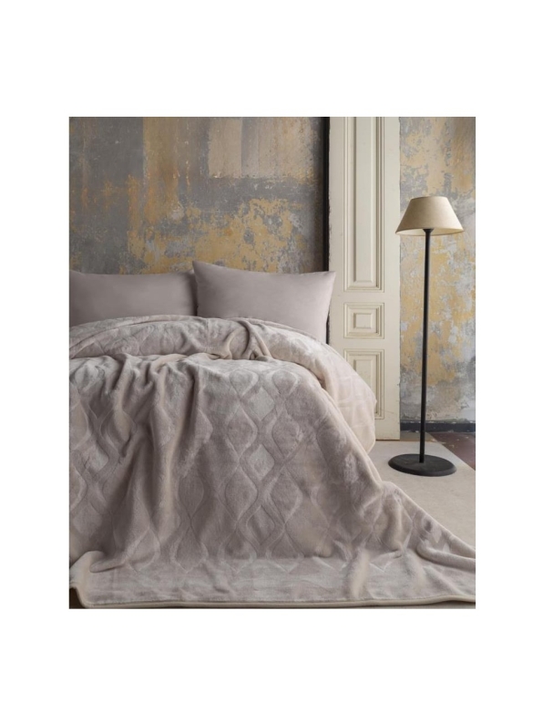 Apricitias Çift Kişilik Embos Desen Battaniye Mercy Ekru 968328 - 1