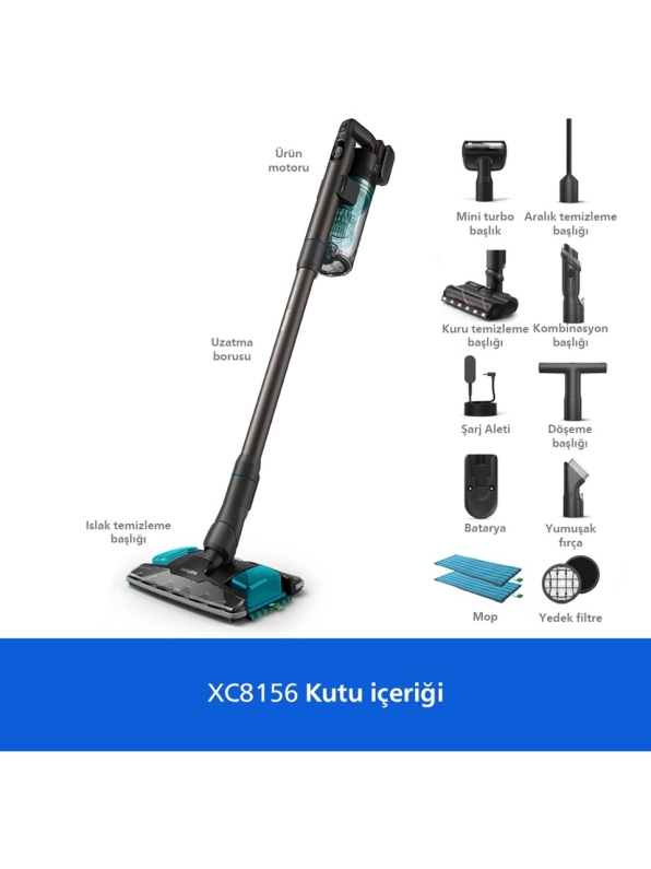 Philips Aqua 8000 Serisi XC8156/10 Islak Kuru Şarjlı Dikey Süpürge - 1