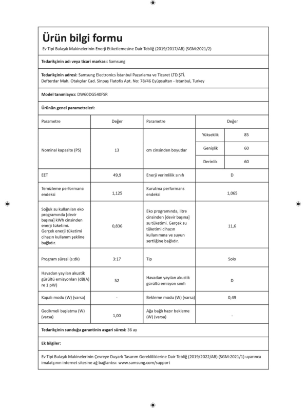 Samsung DW60DG540FSRTR 4 Programlı Bulaşık Makinesi - 3