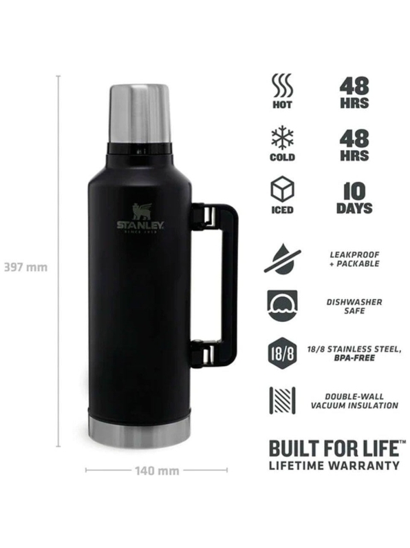 Stanley 10-07935-045 The Legendary Classic Bottle 2.3L / 2.5QT Termos Matte Black Pebble - 2